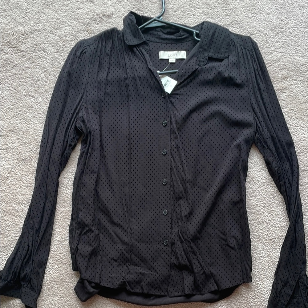 NWT Loft Black Polka Dot Women's Top S
